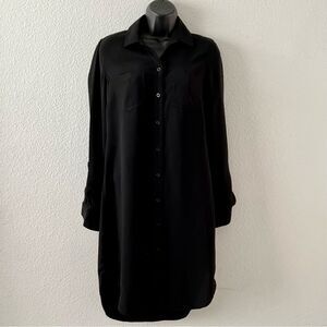 Neiman Marcus Black Button Up Tab Long Sleeve Split Hem Stretch Shirt Dress S